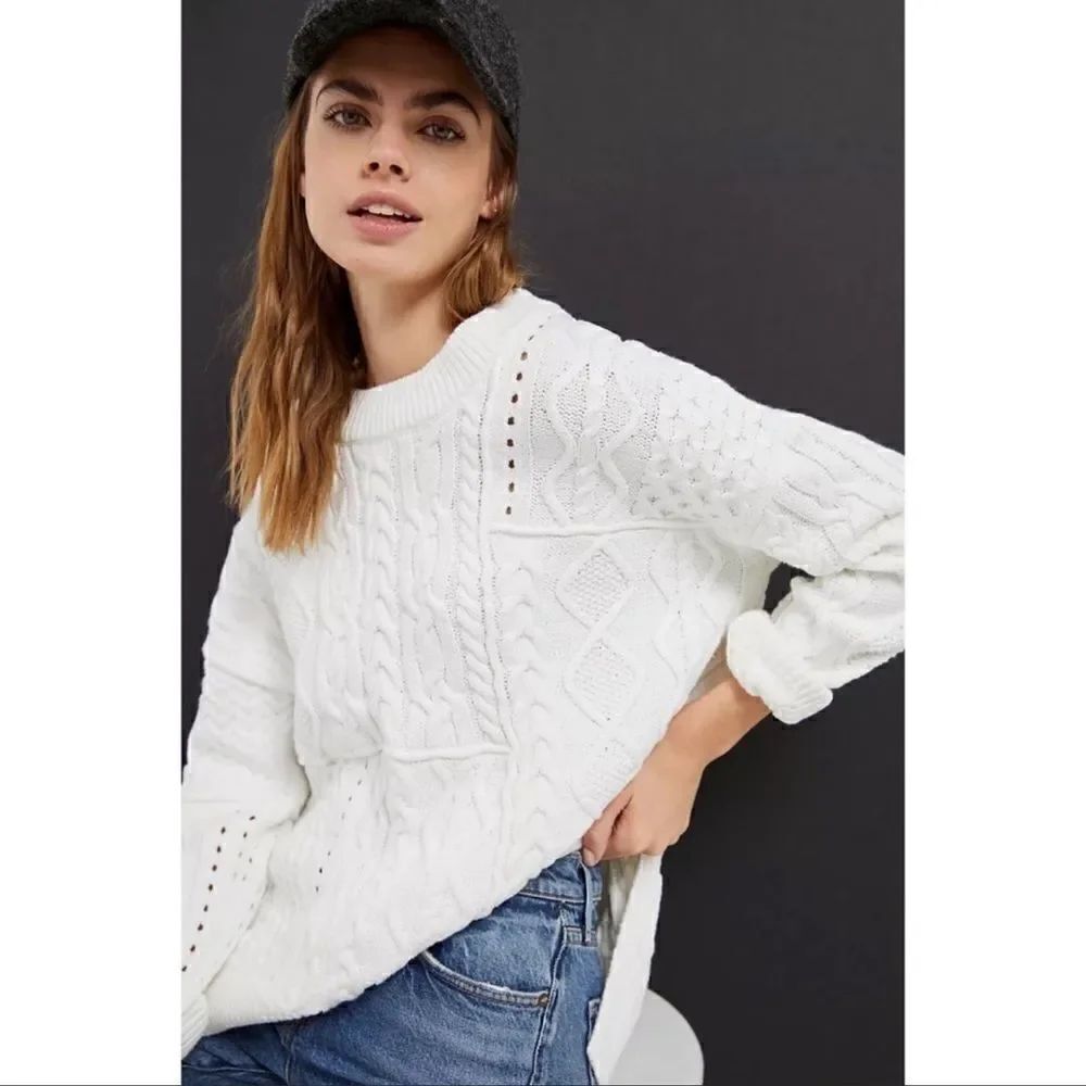Anthropologie Pilcro Jasmine Cable-Knit Tunic Sweater